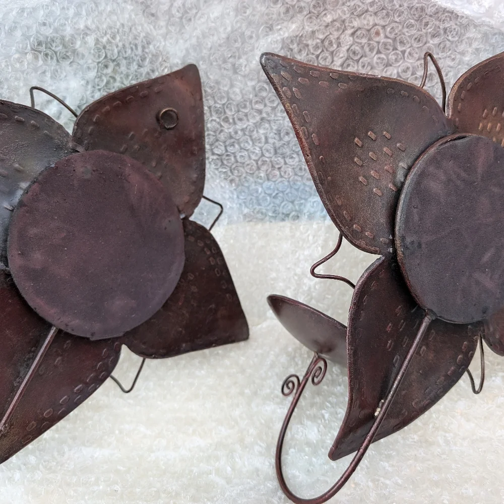 Brown Wrought Iron Flowers Wall Sconce With Mirrors Set Of 2 Nice Condition